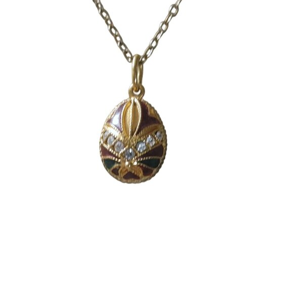 Alfa Jewel Egg Charm Pendant 18K on 925 Cloisonné Enamel CZ Vintage Russia - Picture 13 of 16